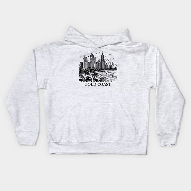 gold coast australia city simple line art illustration Kids Hoodie by art poo